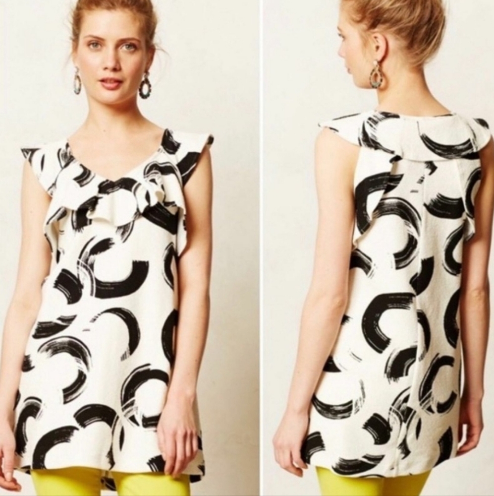 Anthropologie Deletta Ivory Black Multi-Color Geo PINCELADA